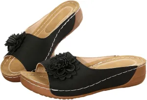 Rungion Womens Summer Beach Sandals Wedge Low Open Toe Slides Ladies Dressy Sandals Slipper Platform Comfortable Flower Sandals