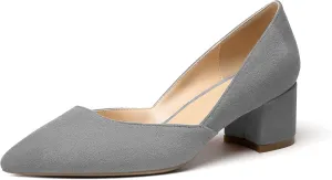 SAMMITOP Women's Pointed Toe D'Orsay Block Chunky Heels Pumps Slip On Classic Dress Shoes
