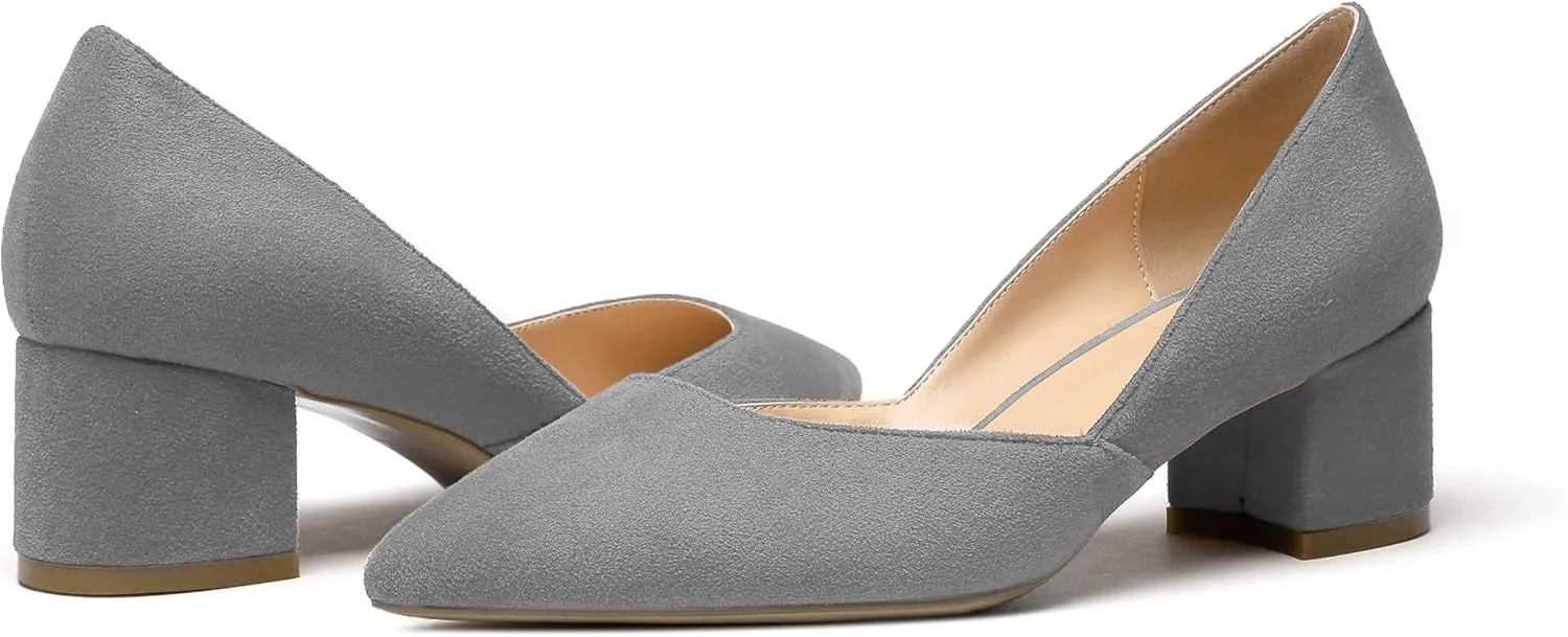 SAMMITOP Women's Pointed Toe D'Orsay Block Chunky Heels Pumps Slip On Classic Dress Shoes