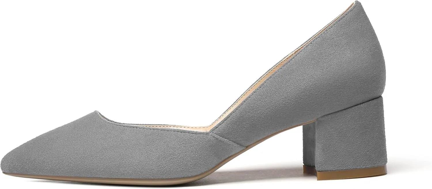 SAMMITOP Women's Pointed Toe D'Orsay Block Chunky Heels Pumps Slip On Classic Dress Shoes