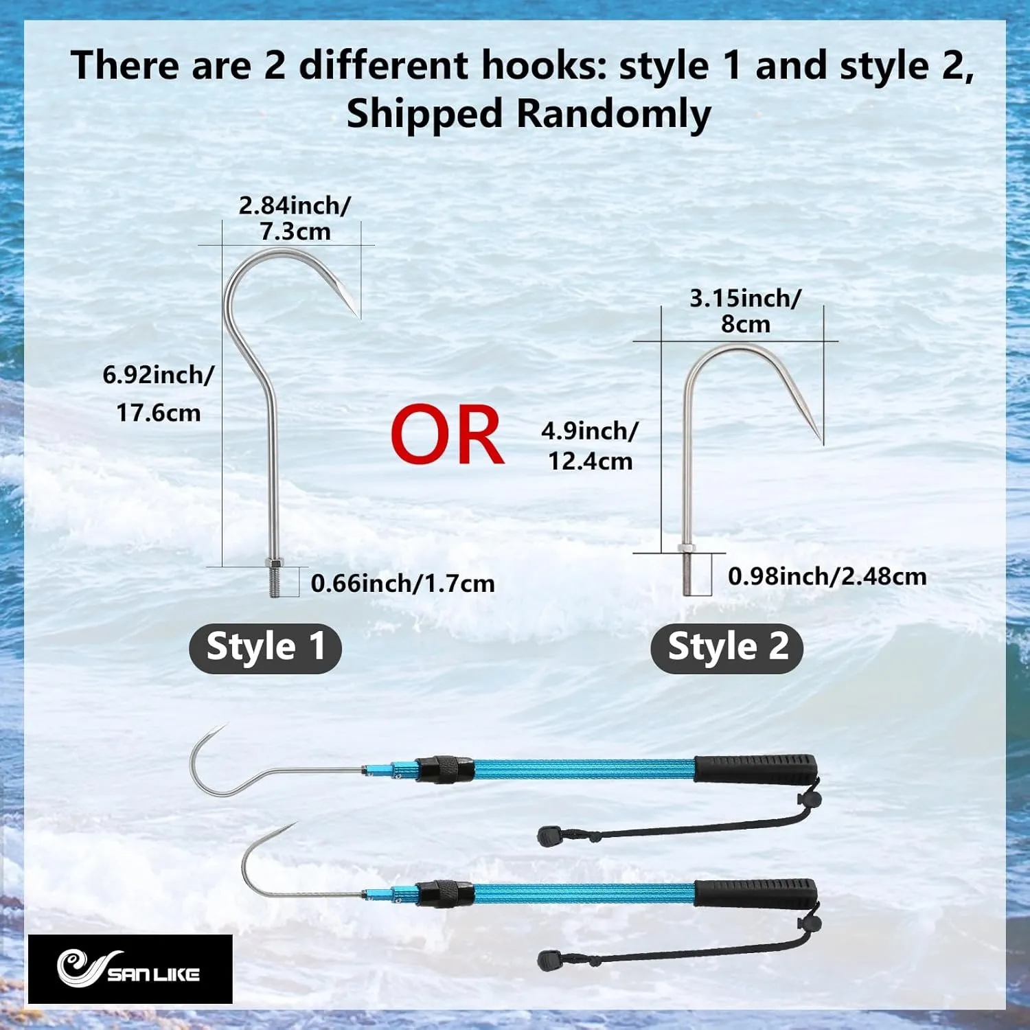 SANLIKE Telescopic Fish Gaff with Stainless Sea Fishing Spear Hook Tackle, Soft Handle Aluminium Alloy Pole for Saltwater Offshore Ice Tool
