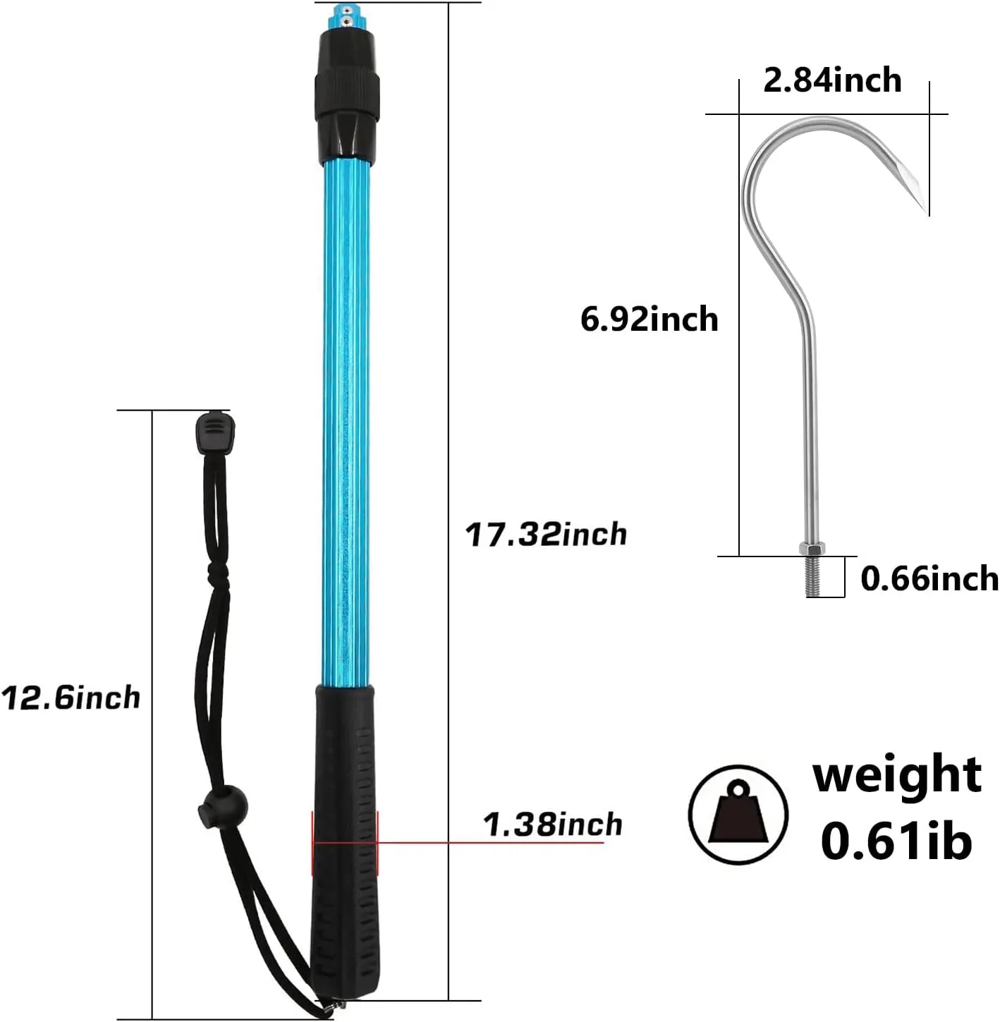 SANLIKE Telescopic Fish Gaff with Stainless Sea Fishing Spear Hook Tackle, Soft Handle Aluminium Alloy Pole for Saltwater Offshore Ice Tool