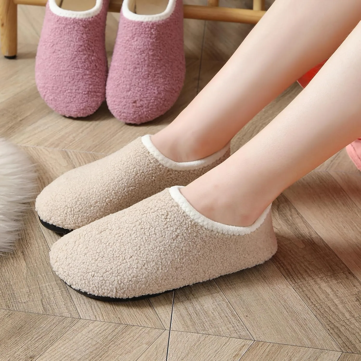 sazujinwu Women's House Shoes Fuzzy Fur Slippers Casual Non Slip Men's Barefoot Slipper Socks Warm Closed Lightweight and Breathable Indoor Outdoor Shoes