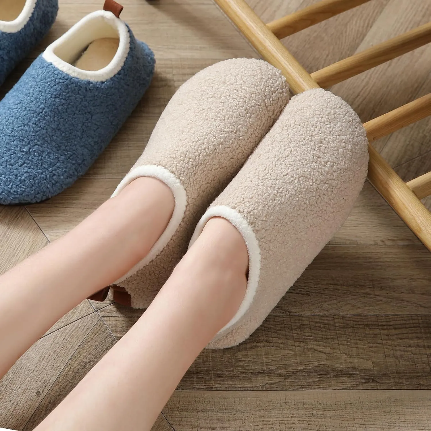 sazujinwu Women's House Shoes Fuzzy Fur Slippers Casual Non Slip Men's Barefoot Slipper Socks Warm Closed Lightweight and Breathable Indoor Outdoor Shoes