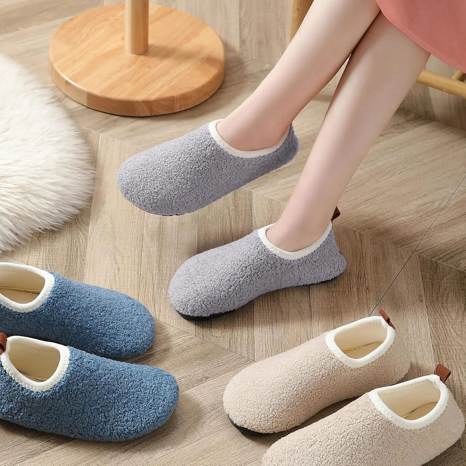 sazujinwu Women's House Shoes Fuzzy Fur Slippers Casual Non Slip Men's Barefoot Slipper Socks Warm Closed Lightweight and Breathable Indoor Outdoor Shoes