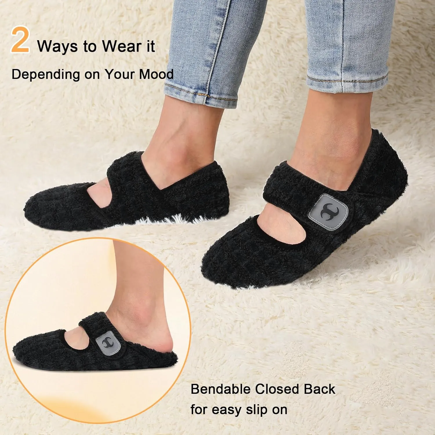 Scurtain Comfy House Slippers for Women Men Wide Diabetic Sock Slippers Soft Slip On Slippers Cozy Barefoot House Shoes