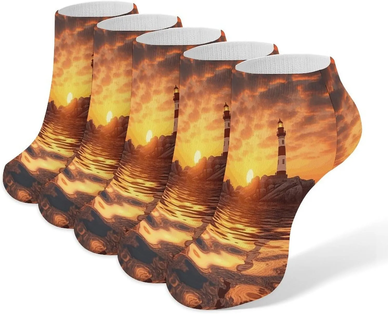 Sea Lighthouse in Sunset 5 Pairs Ankle Socks Comfort Athletic Socks Low Cut Breathable Casual Sock for Unisex