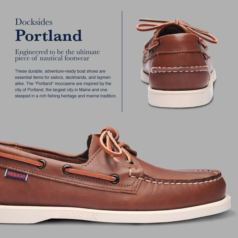 Sebago Portland Boat Shoes - Full-Grain Leather Moccasins, Handsewn with Leather Sock Lining and Non-Marking, Slip-Resistant Sipped Rubber Outsoles