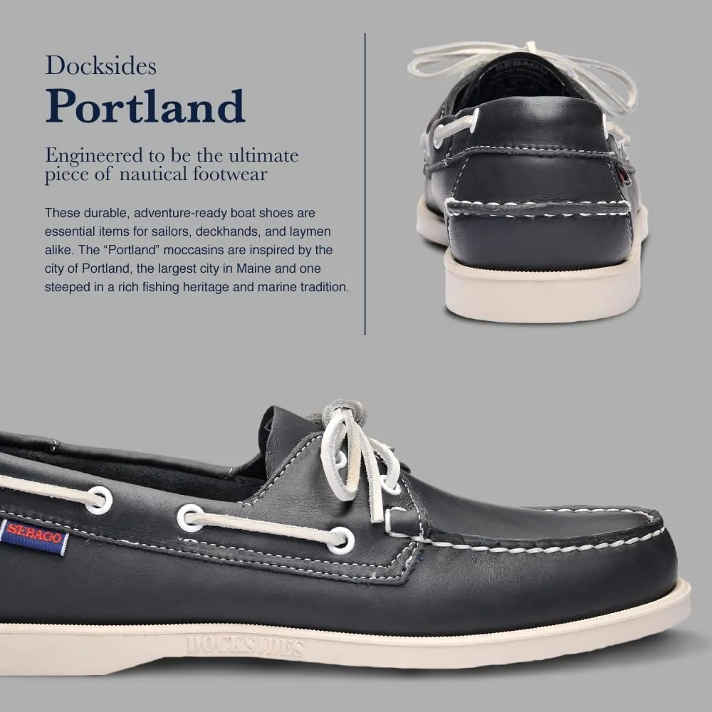 Sebago Portland Boat Shoes - Full-Grain Leather Moccasins, Handsewn with Leather Sock Lining and Non-Marking, Slip-Resistant Sipped Rubber Outsoles