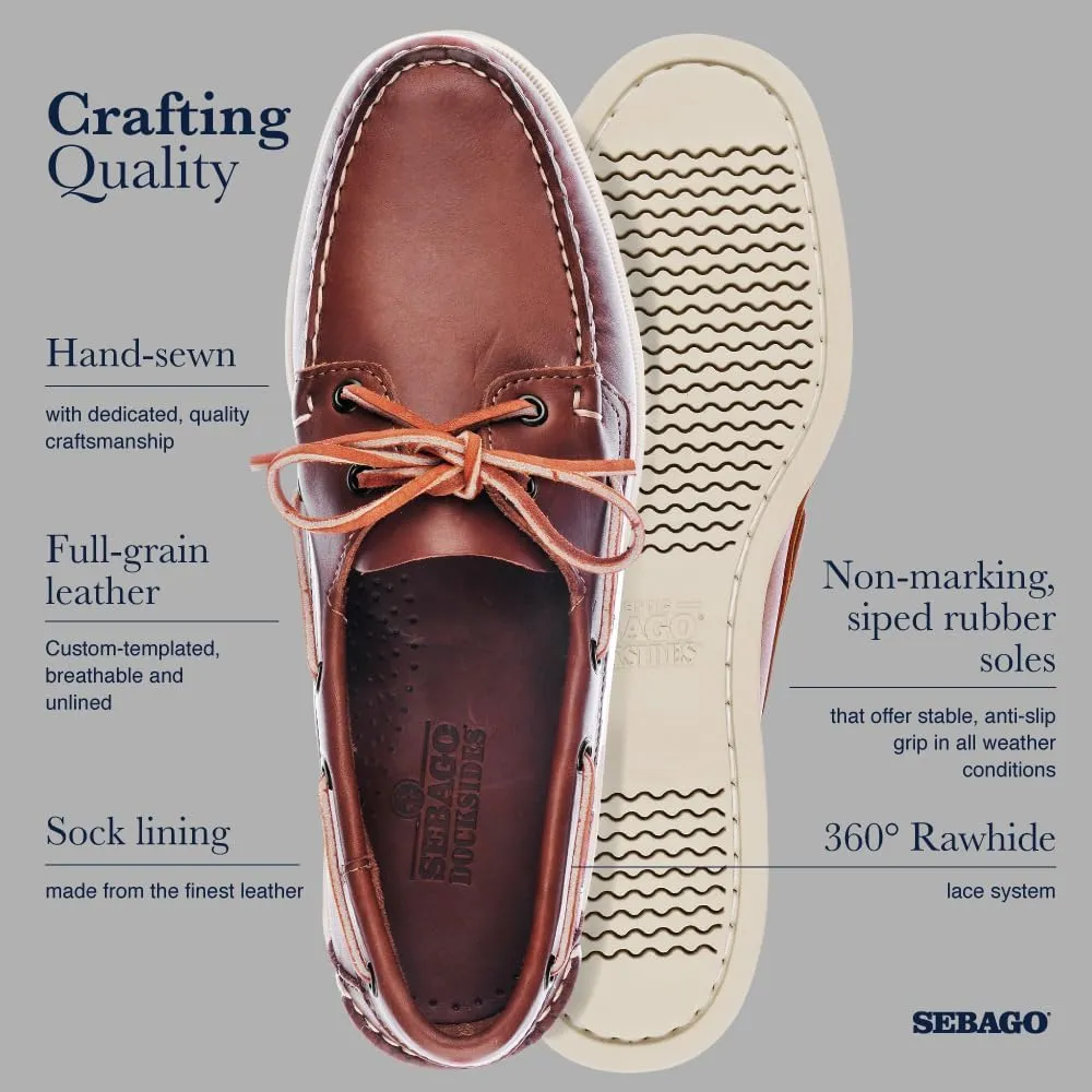 Sebago Portland Boat Shoes - Full-Grain Leather Moccasins, Handsewn with Leather Sock Lining and Non-Marking, Slip-Resistant Sipped Rubber Outsoles