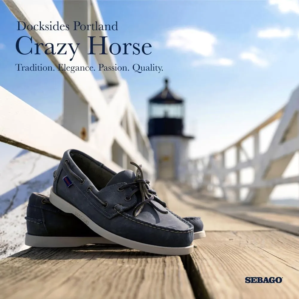 Sebago Portland Crazy H Boat Shoes - Patterned & Distressed Waxed Leather Mocassins with Leather Sock Lining & Non-Marking, Non-Slip Rubber Outsoles