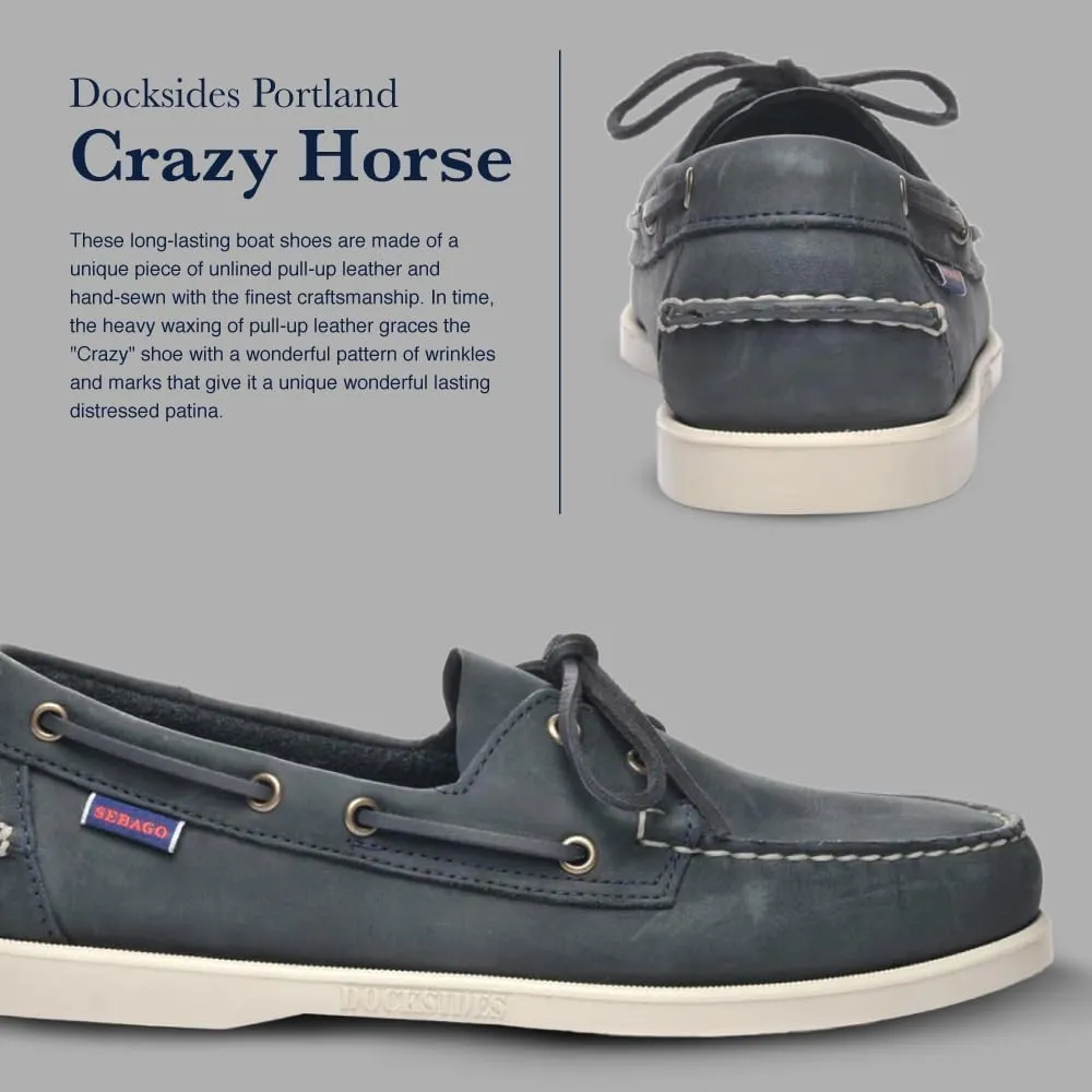 Sebago Portland Crazy H Boat Shoes - Patterned & Distressed Waxed Leather Mocassins with Leather Sock Lining & Non-Marking, Non-Slip Rubber Outsoles