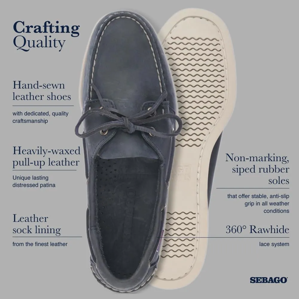 Sebago Portland Crazy H Boat Shoes - Patterned & Distressed Waxed Leather Mocassins with Leather Sock Lining & Non-Marking, Non-Slip Rubber Outsoles