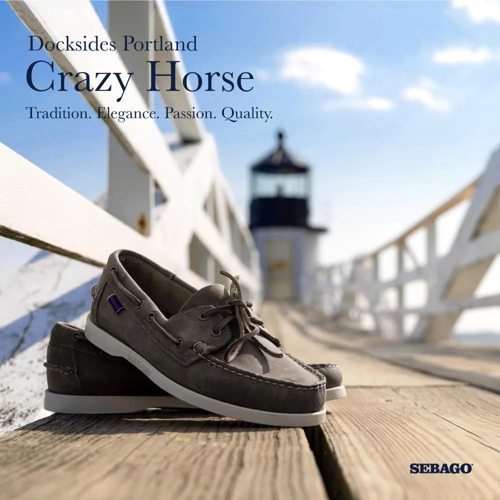 Sebago Portland Crazy H Boat Shoes - Patterned & Distressed Waxed Leather Mocassins with Leather Sock Lining & Non-Marking, Non-Slip Rubber Outsoles