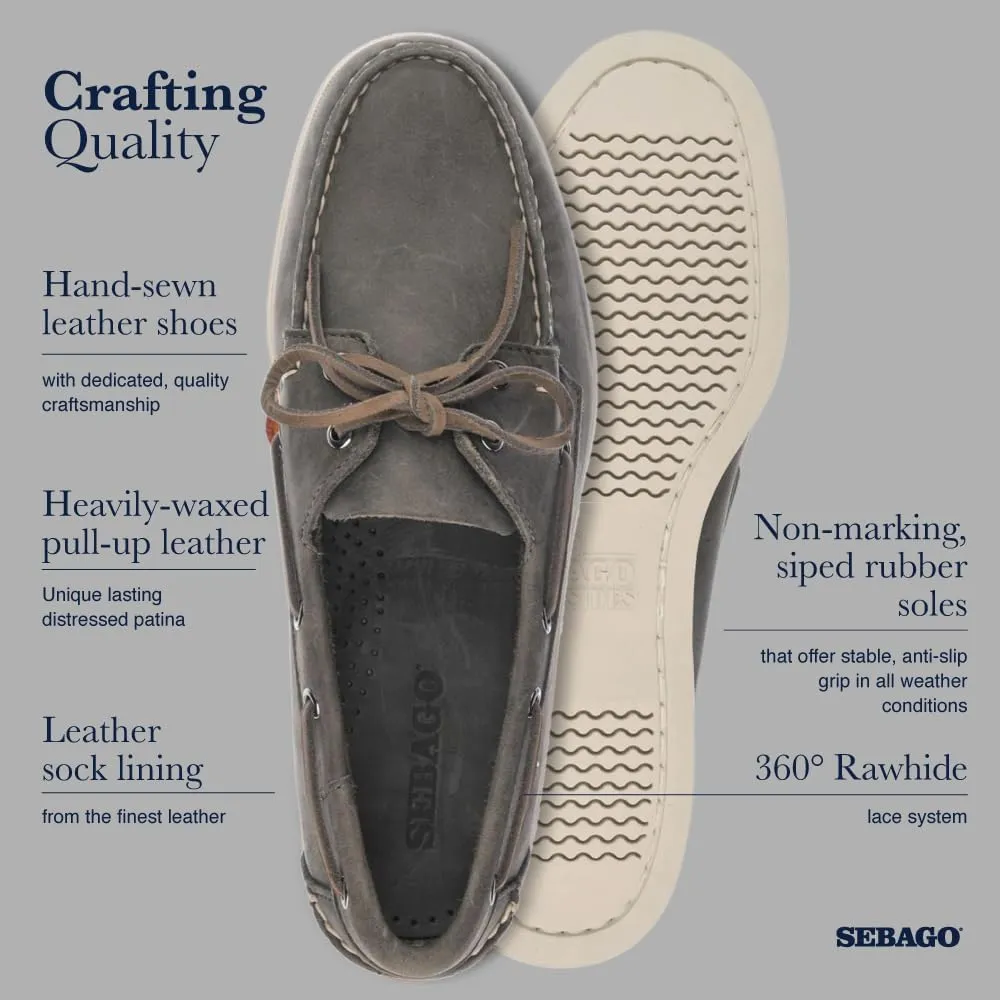 Sebago Portland Crazy H Boat Shoes - Patterned & Distressed Waxed Leather Mocassins with Leather Sock Lining & Non-Marking, Non-Slip Rubber Outsoles