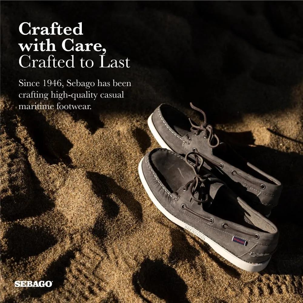 Sebago Portland Crazy H Boat Shoes - Patterned & Distressed Waxed Leather Mocassins with Leather Sock Lining & Non-Marking, Non-Slip Rubber Outsoles