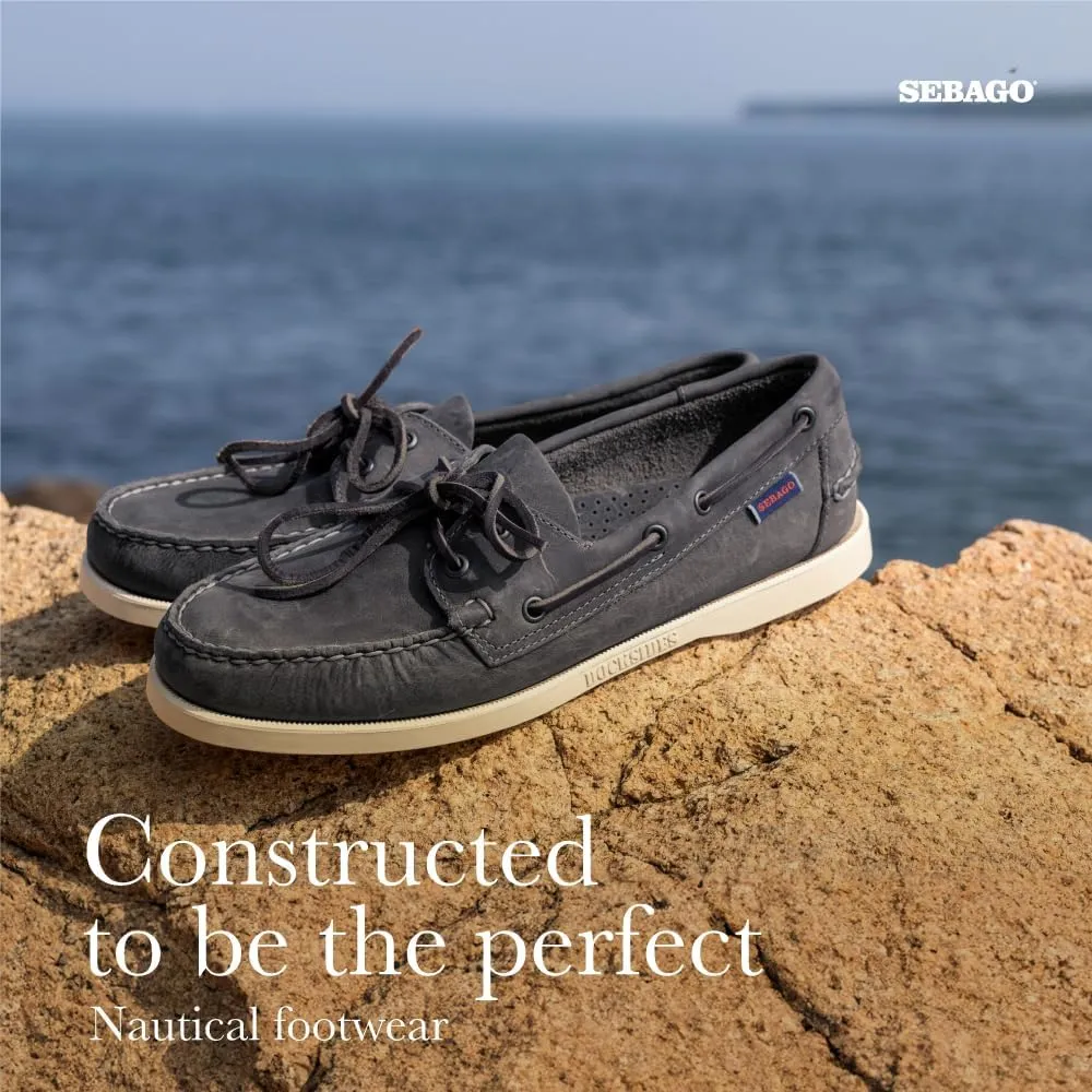 Sebago Portland Crazy H Boat Shoes - Patterned & Distressed Waxed Leather Mocassins with Leather Sock Lining & Non-Marking, Non-Slip Rubber Outsoles