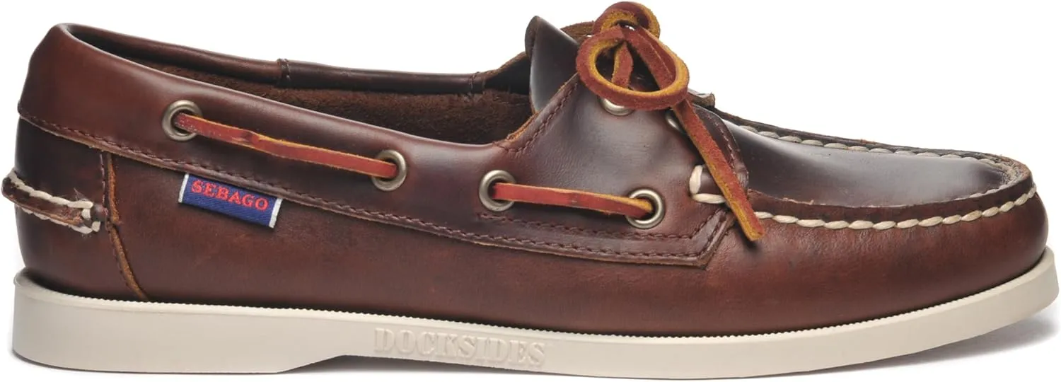 Sebago Portland Waxed Boat Shoes - Handsewn Waxed Leather Moccasins with Leather Sock Lining and Non-Marking, Slip-Resistant Rubber Outsoles