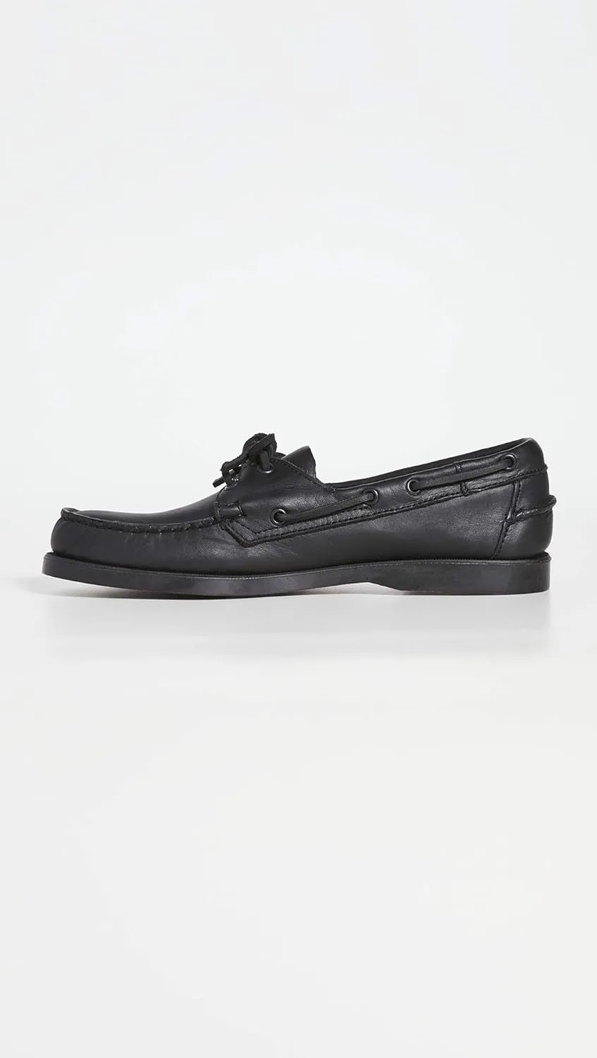 Sebago Portland Waxed Boat Shoes - Handsewn Waxed Leather Moccasins with Leather Sock Lining and Non-Marking, Slip-Resistant Rubber Outsoles
