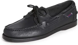 Sebago Portland Waxed Boat Shoes - Handsewn Waxed Leather Moccasins with Leather Sock Lining and Non-Marking, Slip-Resistant Rubber Outsoles