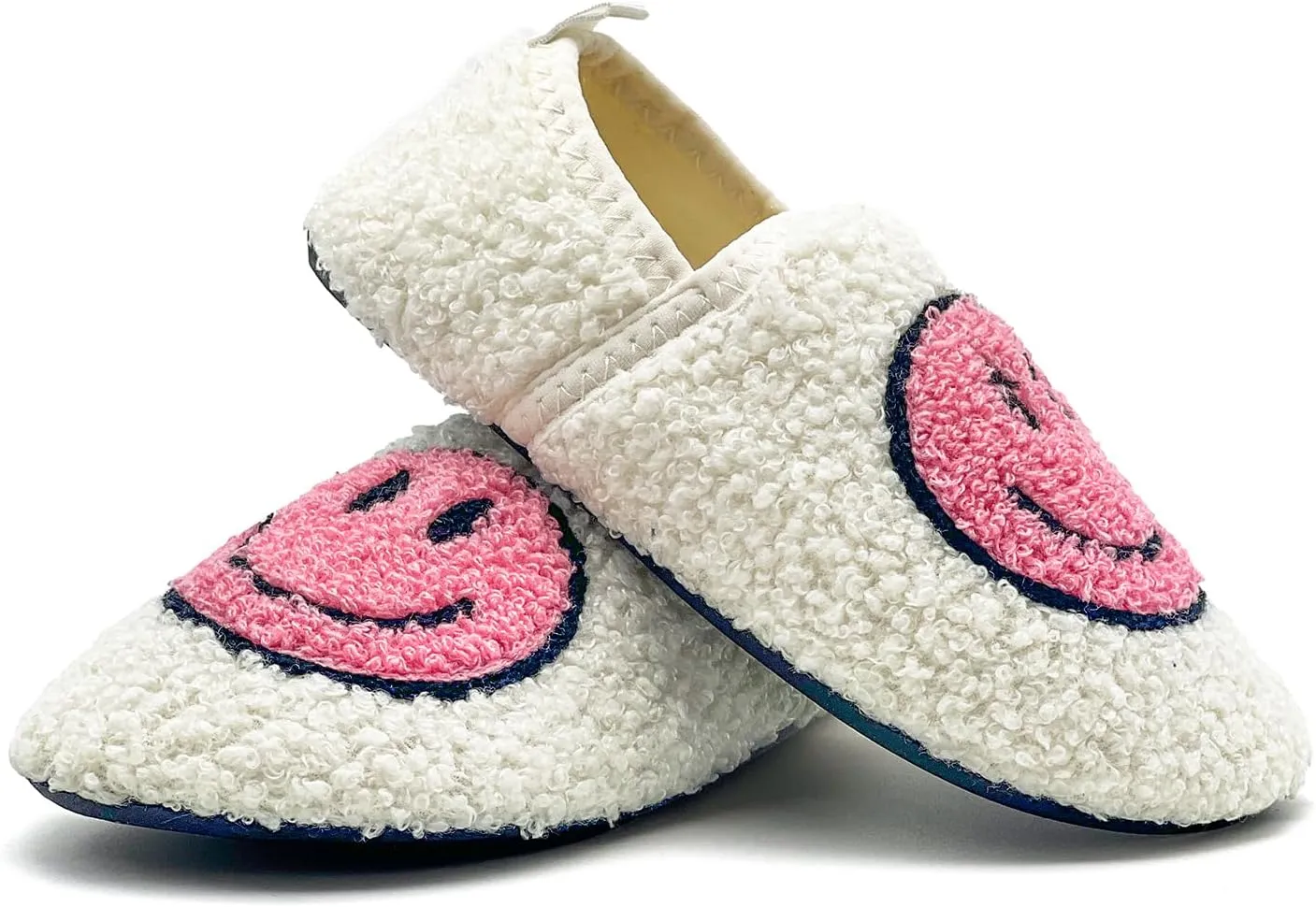 sharllen Smile Face Slippers Kids Girls Boys Plush Cute Warm Soft Happy Face Socks Slippers Shoes Fuzzy Cozy Non-Slip Toddler Slide Slippers for Little Big Kids Winter Indoor Outdoor