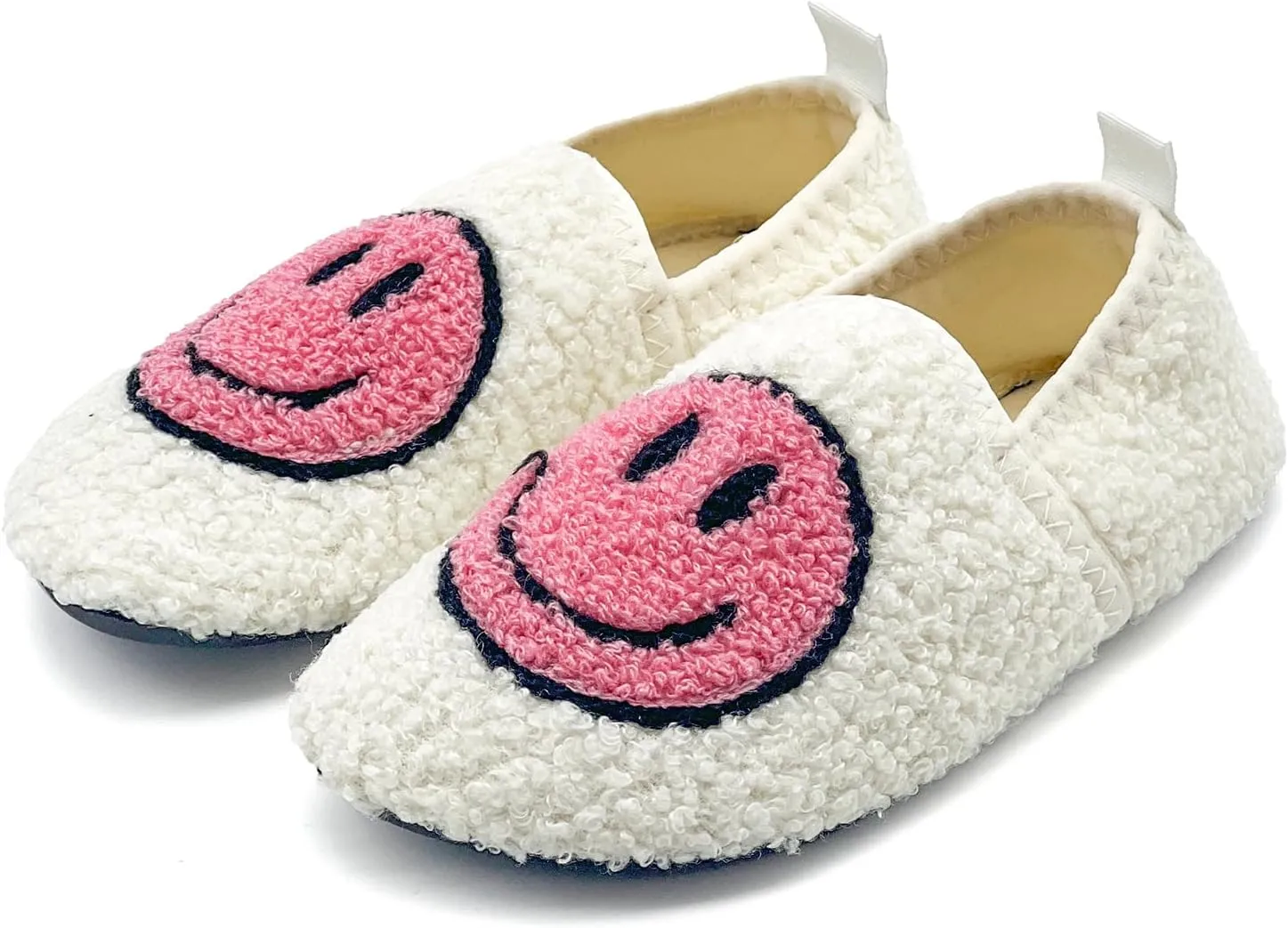 sharllen Smile Face Slippers Kids Girls Boys Plush Cute Warm Soft Happy Face Socks Slippers Shoes Fuzzy Cozy Non-Slip Toddler Slide Slippers for Little Big Kids Winter Indoor Outdoor