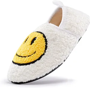 sharllen Smile Face Slippers Kids Girls Boys Plush Cute Warm Soft Happy Face Socks Slippers Shoes Fuzzy Cozy Non-Slip Toddler Slide Slippers for Little Big Kids Winter Indoor Outdoor