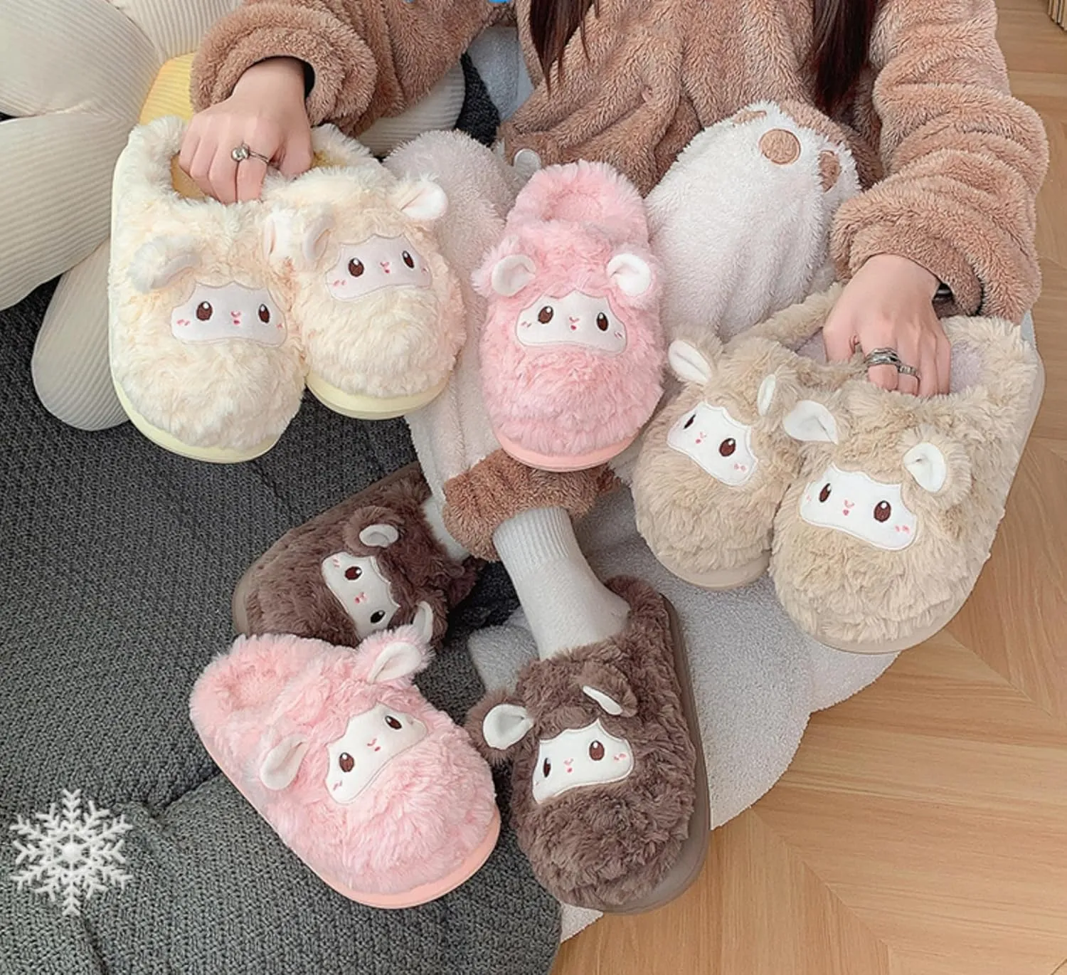 Sheep slippers Interesting animal shoes Warm keeping plush adult cartoon slippers for men and women at home