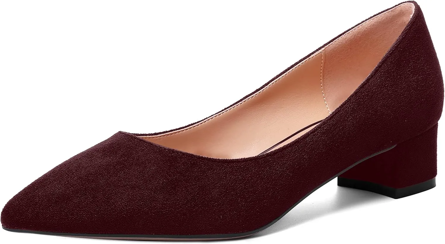 SHOWFOREST Womens Business Slip On Formal Suede Pointed Toe Solid Thick Chunky Low Heel Pumps Shoes 1.5 Inch