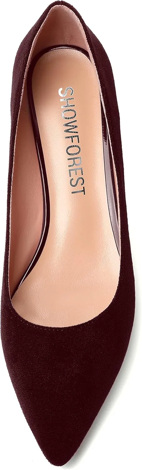 SHOWFOREST Womens Business Slip On Formal Suede Pointed Toe Solid Thick Chunky Low Heel Pumps Shoes 1.5 Inch