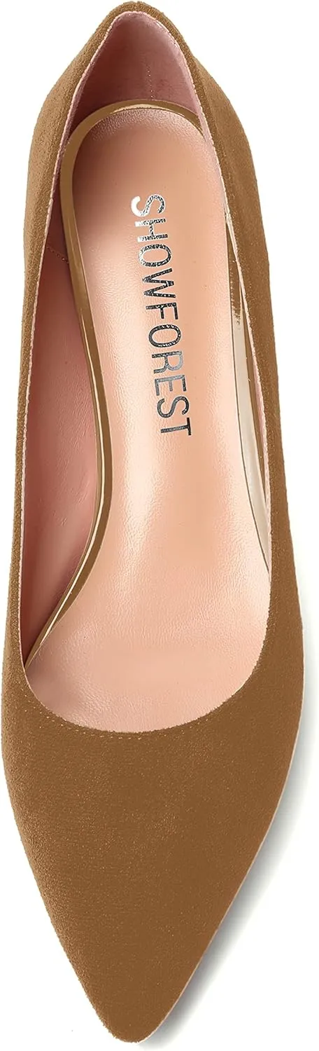 SHOWFOREST Womens Business Slip On Formal Suede Pointed Toe Solid Thick Chunky Low Heel Pumps Shoes 1.5 Inch