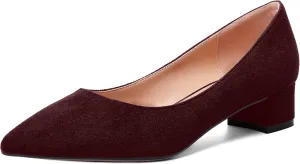 SHOWFOREST Womens Business Slip On Formal Suede Pointed Toe Solid Thick Chunky Low Heel Pumps Shoes 1.5 Inch