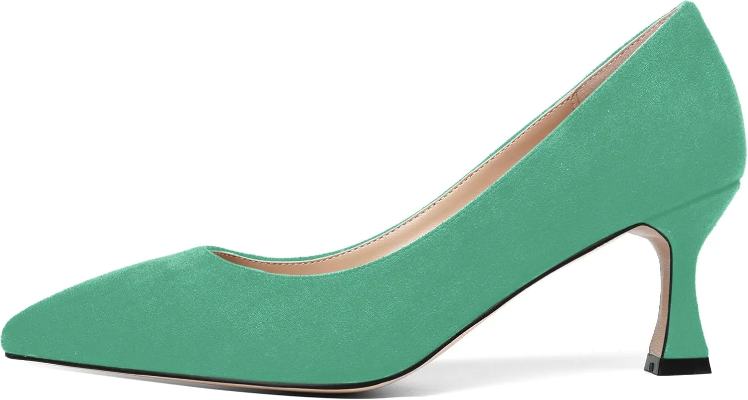 SHOWFOREST Womens Dress Pointed Toe Slip On Suede Wedding Stiletto Mid Heel Pumps Shoes 2.5 Inch