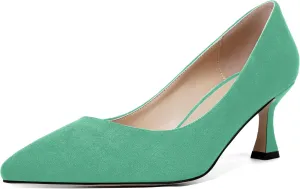 SHOWFOREST Womens Dress Pointed Toe Slip On Suede Wedding Stiletto Mid Heel Pumps Shoes 2.5 Inch