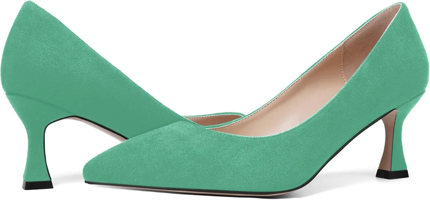 SHOWFOREST Womens Dress Pointed Toe Slip On Suede Wedding Stiletto Mid Heel Pumps Shoes 2.5 Inch
