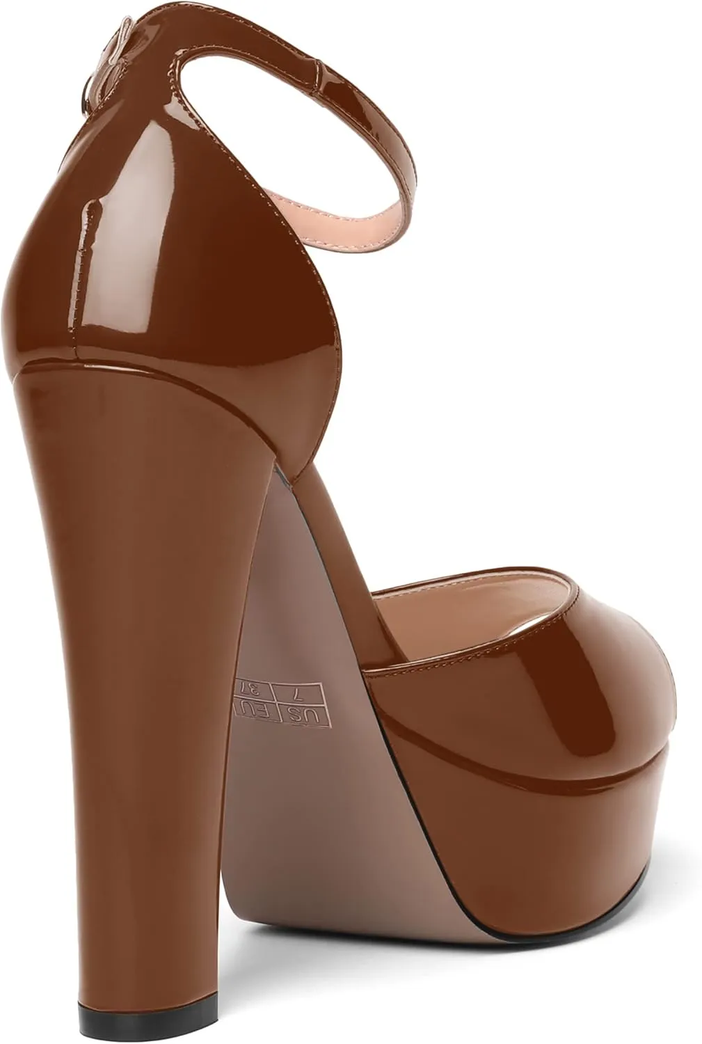 SHOWFOREST Womens Platform Patent Ankle Strap Sexy Buckle Peep Toe Night Club Block High Heel Pumps Shoes 5 Inch
