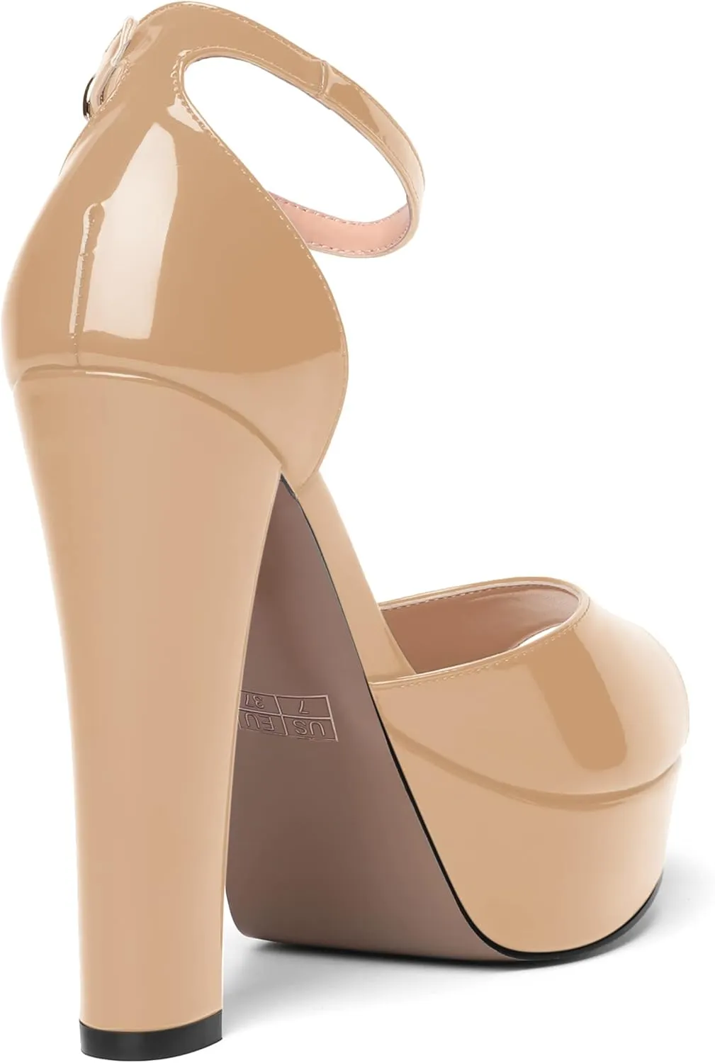 SHOWFOREST Womens Platform Patent Ankle Strap Sexy Buckle Peep Toe Night Club Block High Heel Pumps Shoes 5 Inch