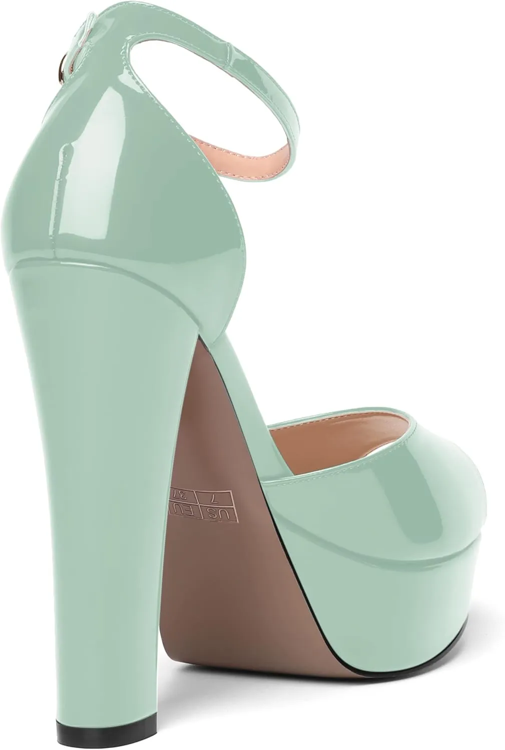 SHOWFOREST Womens Platform Patent Ankle Strap Sexy Buckle Peep Toe Night Club Block High Heel Pumps Shoes 5 Inch