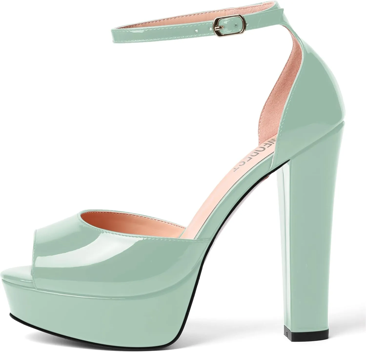 SHOWFOREST Womens Platform Patent Ankle Strap Sexy Buckle Peep Toe Night Club Block High Heel Pumps Shoes 5 Inch