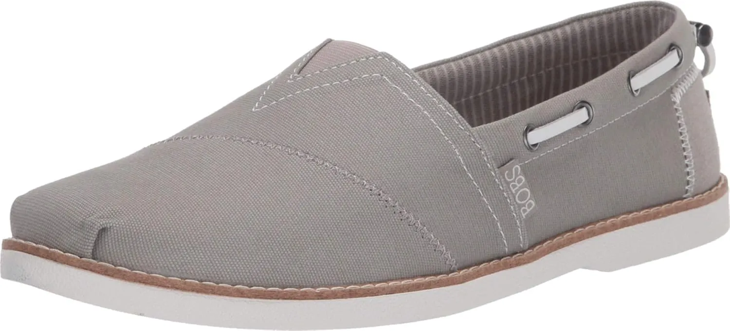 Skechers BOBS Women's Chill Luxe-Industrial Canvas Slip on Boat Shoe, Grey, 9.5 M US