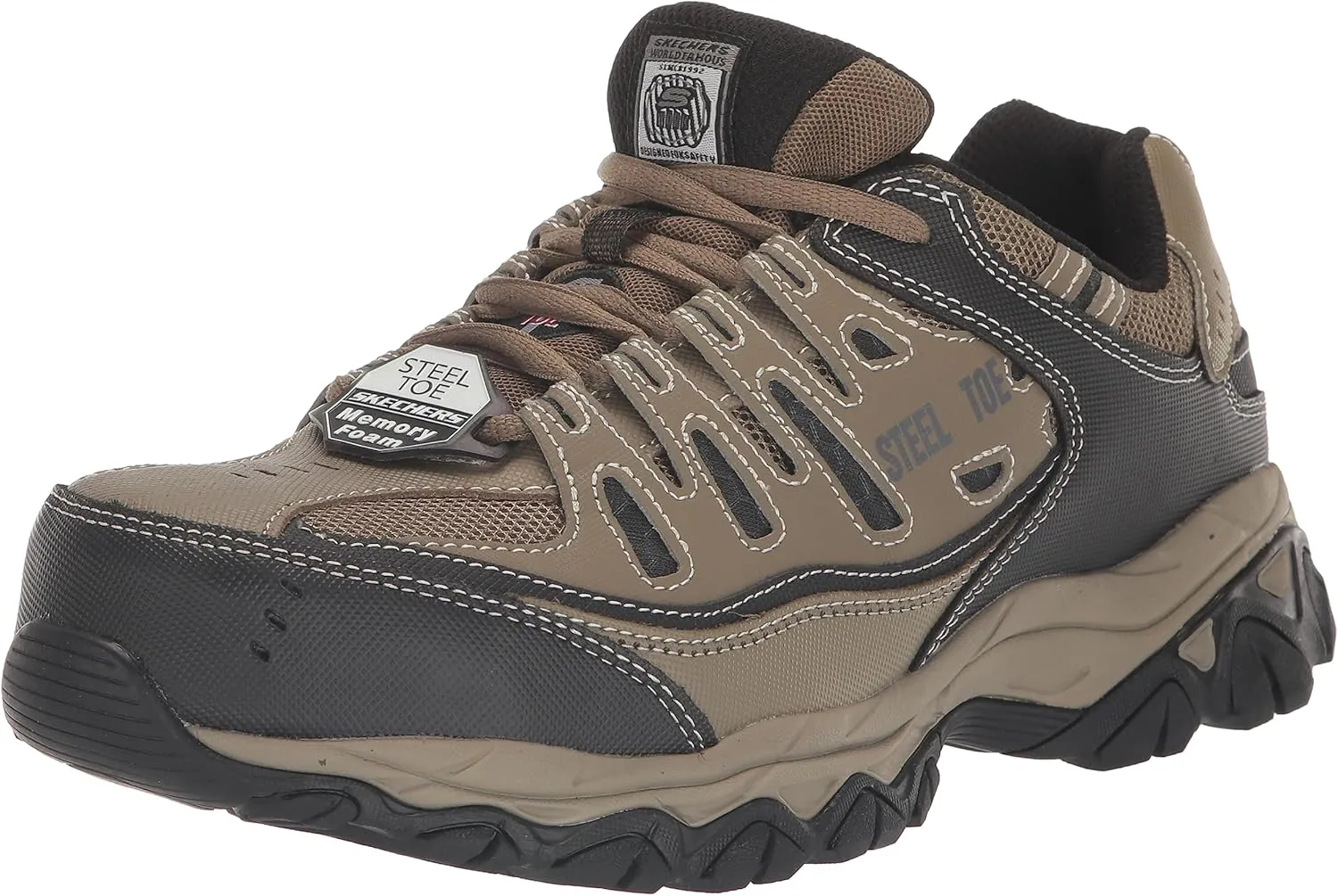 Skechers Men's Cankton Steel Toe Construction Shoe – Electrical Hazard Rated, Memory Foam, Pebble/Black, 12