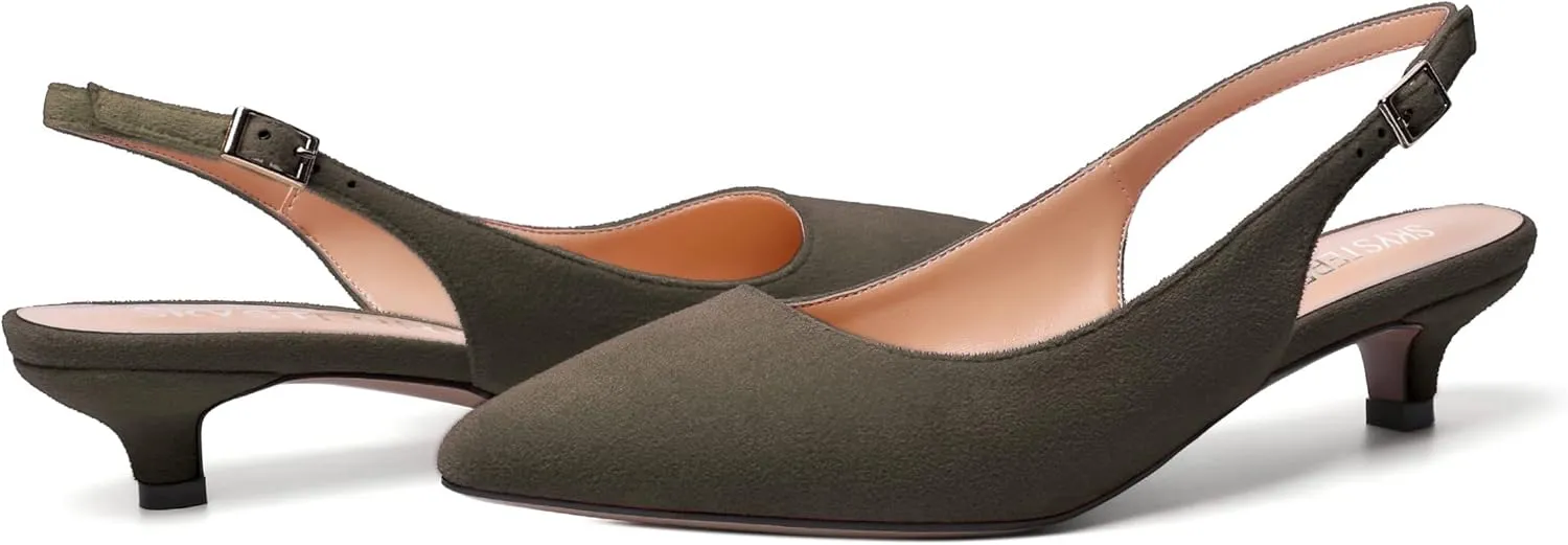 SKYSTERRY Womens Casual Pointed Toe Suede Slip On Wedding Slingback Kitten Low Heel Pumps Shoes 1.5 Inch