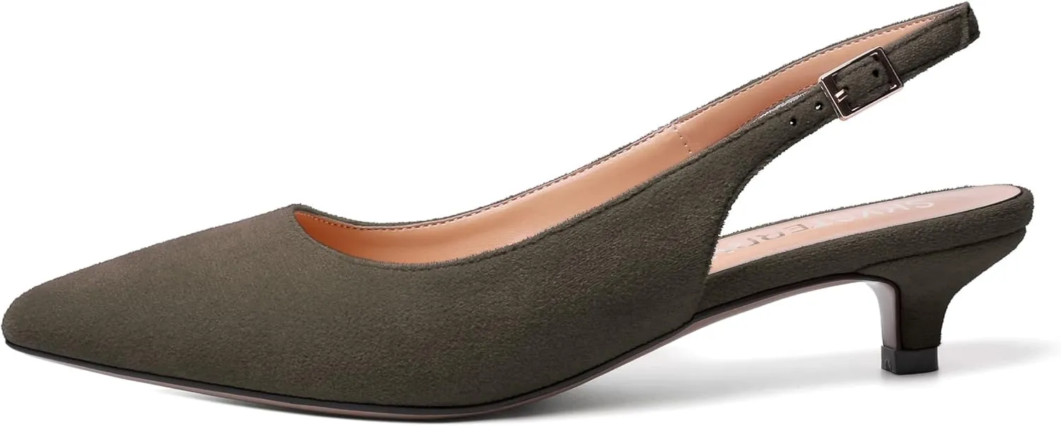 SKYSTERRY Womens Casual Pointed Toe Suede Slip On Wedding Slingback Kitten Low Heel Pumps Shoes 1.5 Inch
