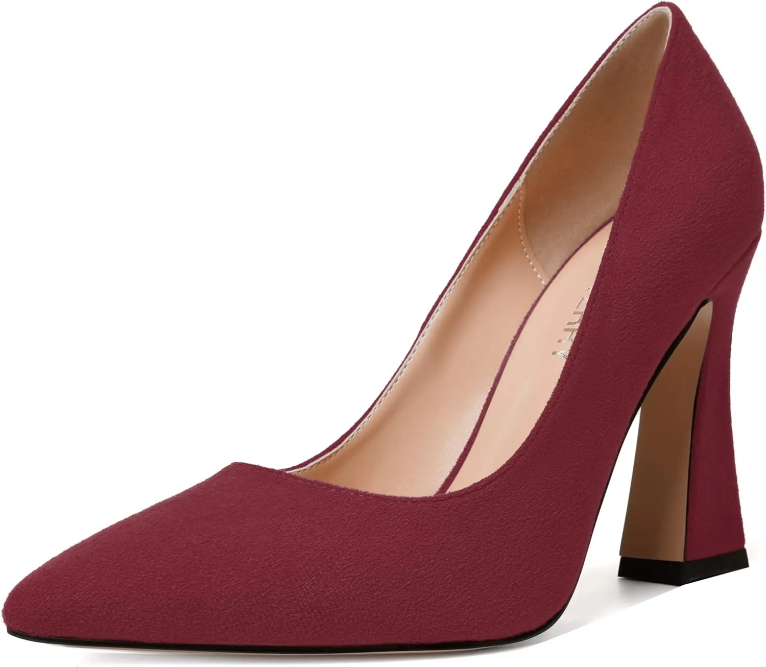 SKYSTERRY Womens Office Suede Slip On Casual Pointed Toe Spool High Heel Pumps Shoes 4 Inch