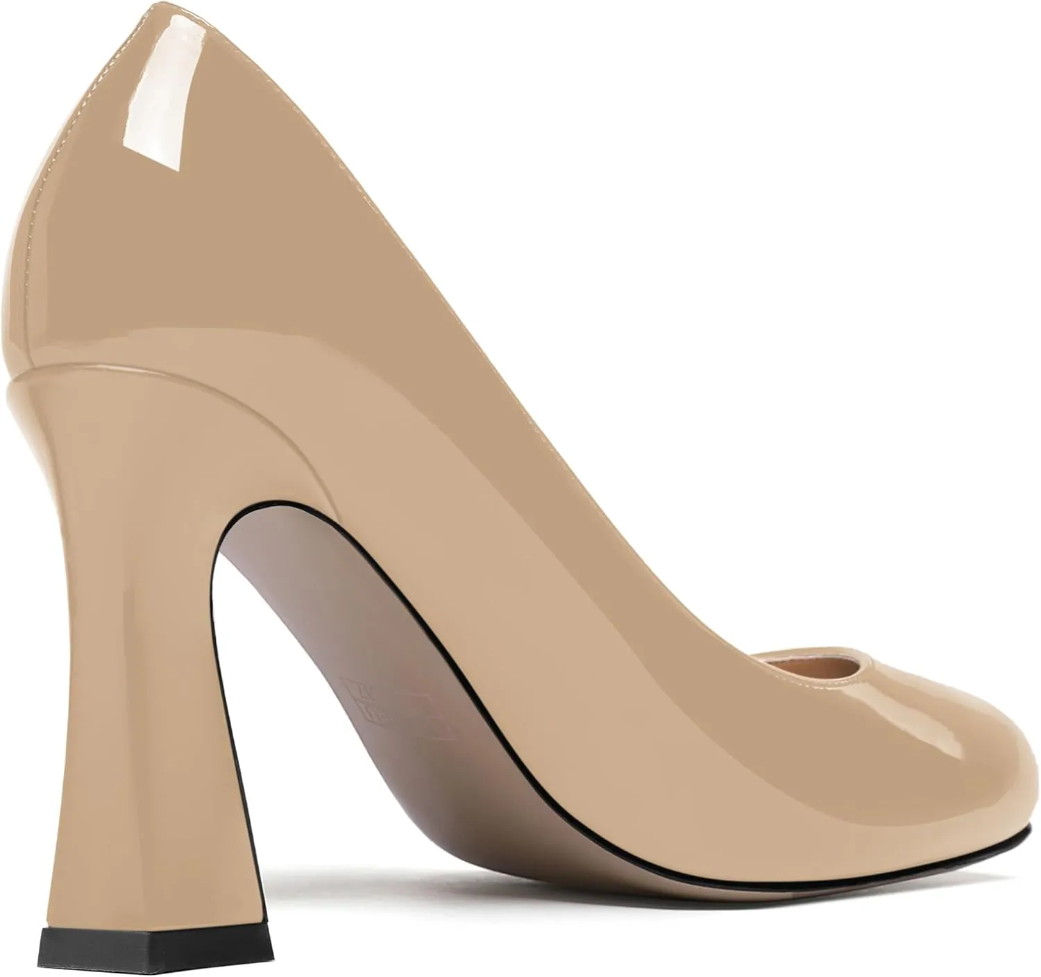 SKYSTERRY Womens Patent Slip On Round Toe Office Casual Spool High Heel Pumps Shoes 3.3 Inch