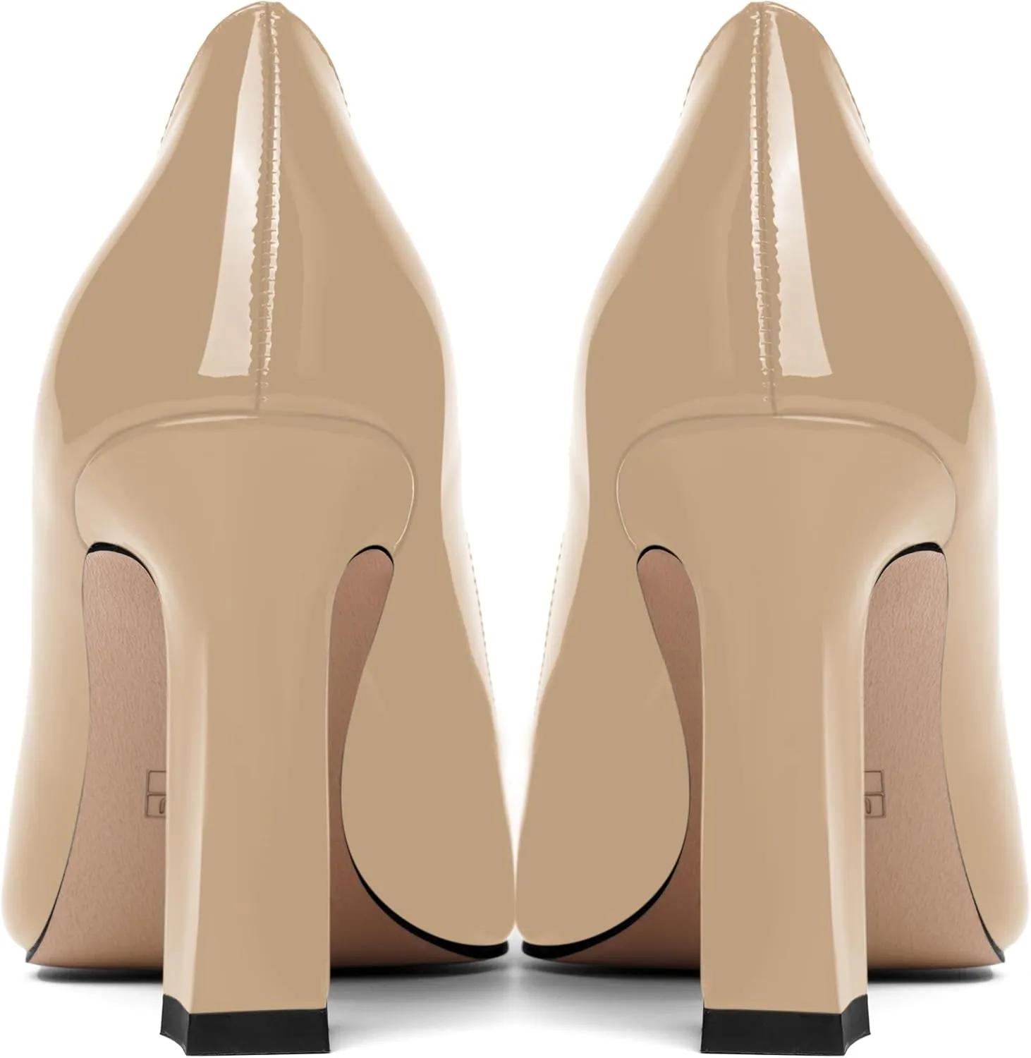 SKYSTERRY Womens Patent Slip On Round Toe Office Casual Spool High Heel Pumps Shoes 3.3 Inch
