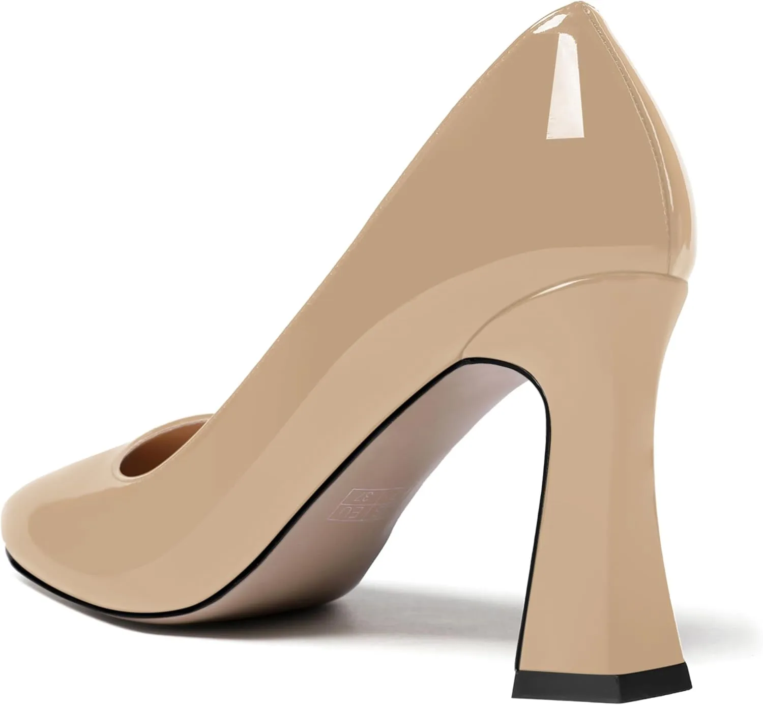 SKYSTERRY Womens Patent Slip On Round Toe Office Casual Spool High Heel Pumps Shoes 3.3 Inch