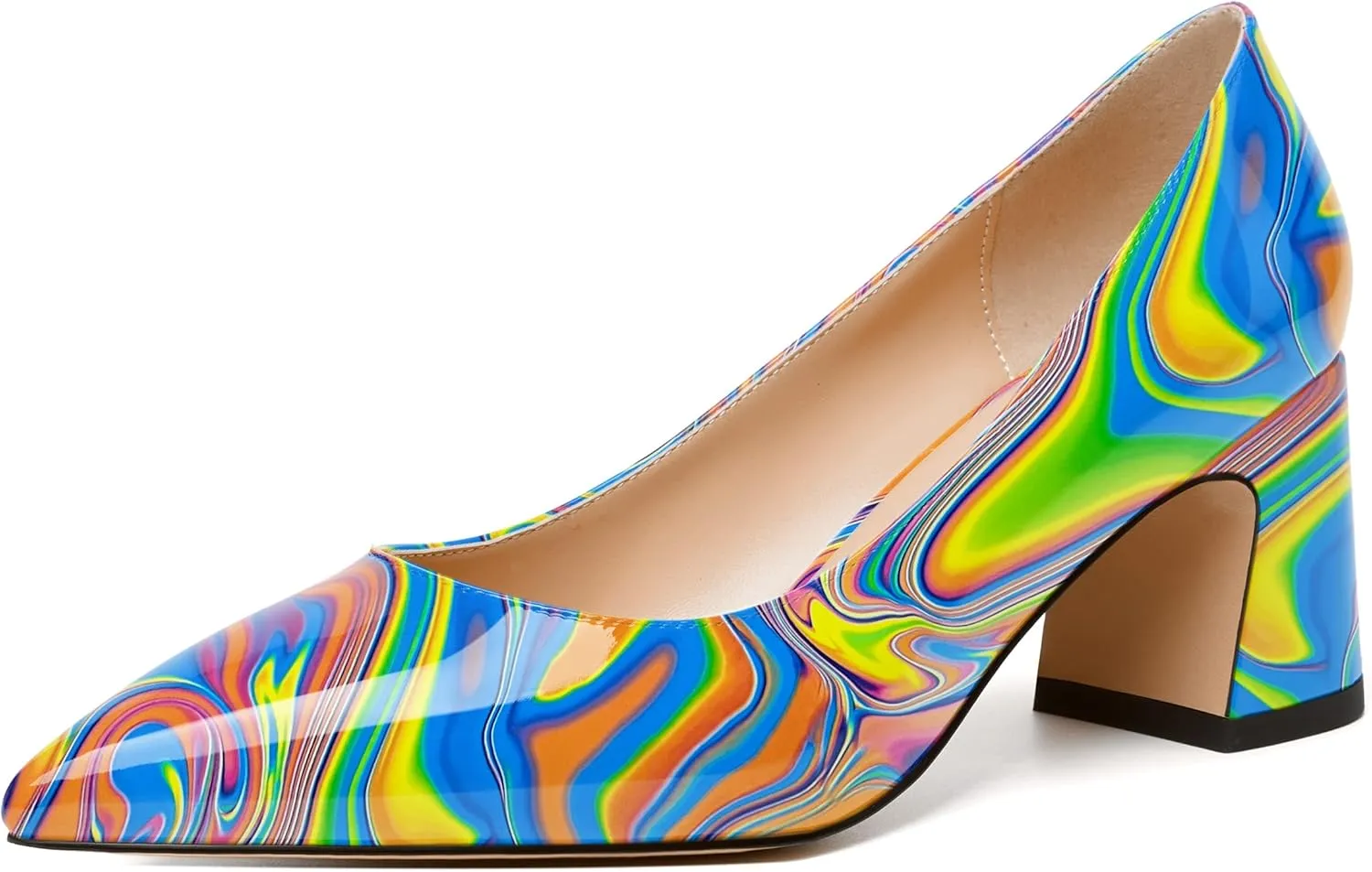 SKYSTERRY Womens Slip On Evening Cute Pointed Toe Patent Block Mid Heel Pumps Shoes 2.5 Inch