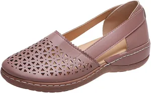 Slip On Loafers for Women Comfortable Leather Hollow Out Ballet Flats Vintage Round Toe Low Heels Orthopedic Sandals