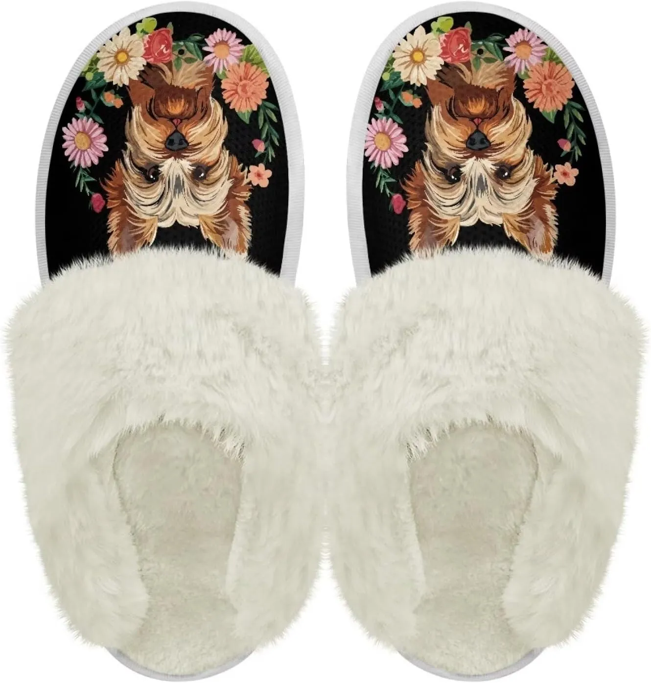 Slippers For Women Indoor And Outdoor, Anti-Slip Sole Fluffy Slippers Flannel Lined Slippers with Fur Edges